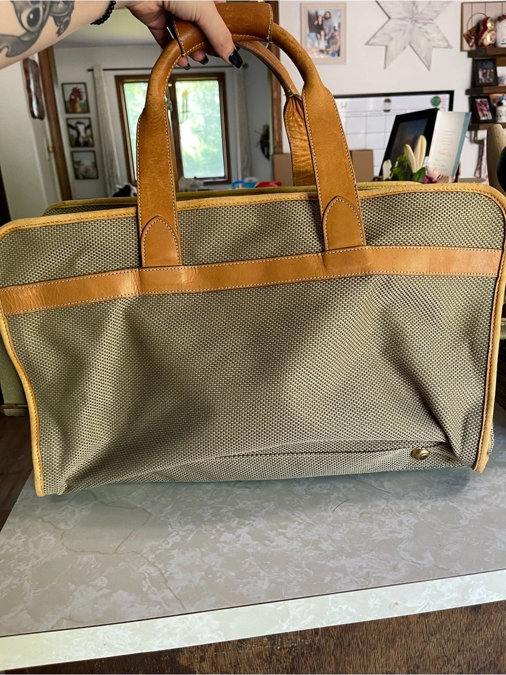 Vintage Christian Dior Garment Bag Suitcase Travel Bag Canvas Leather Carry On - Picture 7 of 14